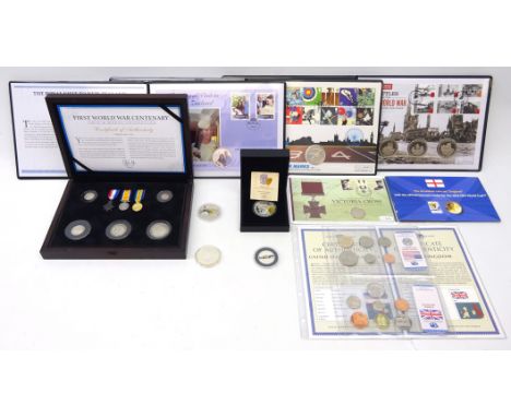 Collection of mostly British coinage including; 2010 one ounce fine silver Britannia, 2010 Bailiwick of Jersey 'Battle of Bri