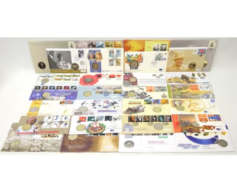 Collection of twenty-eight coin and medallic first day cover including; 'Her Majesty Queen Elizabeth II 80th Birthday' five p