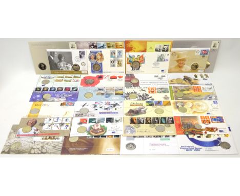 Collection of twenty-eight coin and medallic first day cover including; 'Her Majesty Queen Elizabeth II 80th Birthday' five p