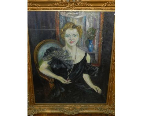 Cyril Ross (20th century British school), Portrait of a Lady, oil on canvas, signed and dated 1950 lower left. H: 91cm W: 71c