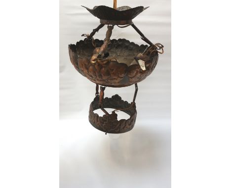 ART NOUVEAU STYLE COPPER CEILING LIGHTwith embossed decoration, the upper circular section with a suspension hook and rose ab