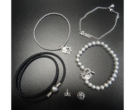 SELECTION OF FASHION JEWELLERYcomprising a CZ set Pandora Signature of Love bracelet, an Annie Haak silver bracelet, a Dower 