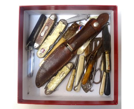 SELECTION OF KNIVES, MULTI-TOOLS, BOOT AND GLOVE HOOKS, AND LETTER OPENERSincluding a vintage Swiss Army multi tool with moth