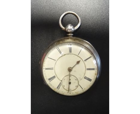 VICTORIAN SILVER CASED POCKET WATCHthe white enamel dial with Roman numerals and subsidiary seconds dial, with Chester hallma