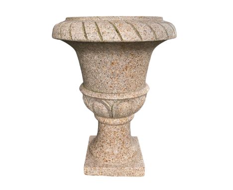Polished granite Campana shaped garden urn on base, cavetto edge over carved egg and dart decorationDimensions: Height:&nbsp;