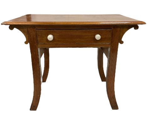 Early to mid-20th century pine console or side table, rectangular top with moulded edge, fitted with single drawer, raised on