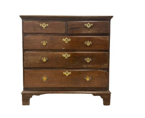 George III oak straight-front chest, fitted with two short and three long graduating drawers with moulded fronts and brass ha