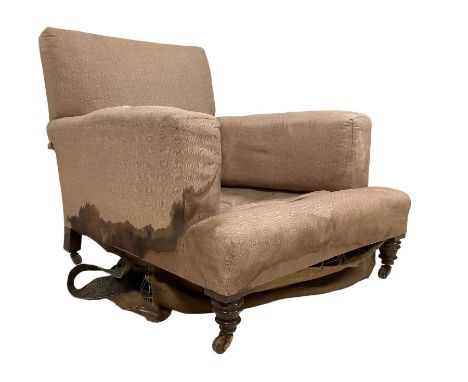 Late 19th century Howard design walnut framed armchair, sprung back and seat upholstered in neutral zigzag patterned fabric, 