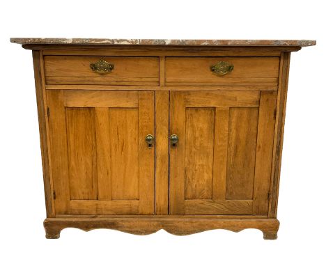 Late 19th century elm washstand, rectangular marble top, fitted with two drawers over two panelled cupboards enclosing single