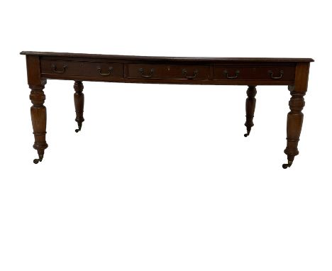 Late 19th century mahogany library writing or correspondence table, rectangular top with leather inset writing surface and mo