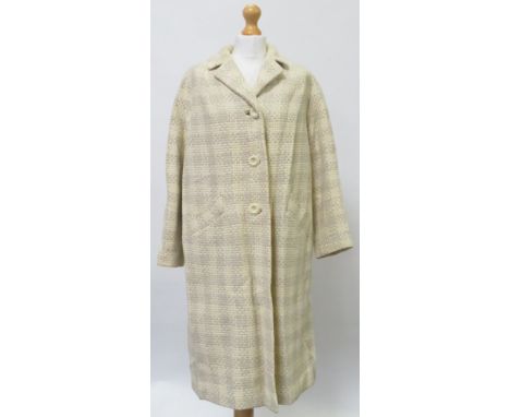 A circa 1960's ladies wool coat in light brown/cream check with original cream plastic buttons