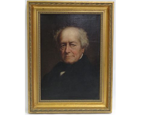 19th Century English School- head & shoulders portrait of a gentleman wearing a dark jacket, oil on canvas, 49cm x 34cm in la