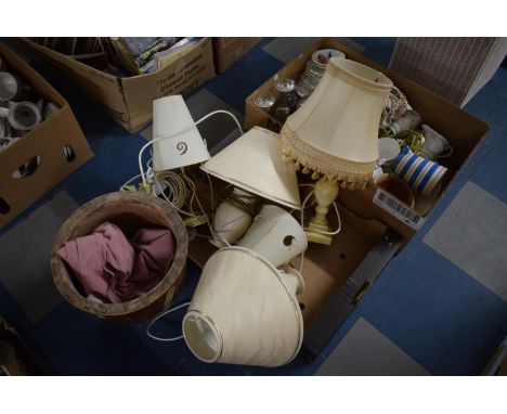 Two Boxes of Ceramics and Glass to Include Table Lamps, Wines, Brass Desk Lamp, Patio Planter etc 