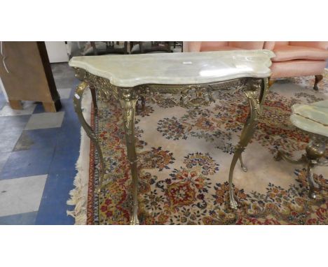 A Brass and Onyx Console Table on Extended Cabriole Supports, 100cm Wide 