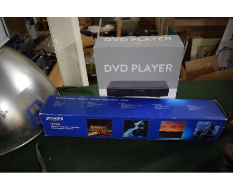 A Tesco DVD Player and a Jessops Camera Tripod 