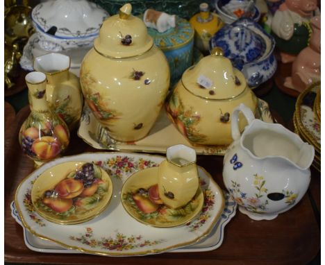 A Tray Containing Anysley Orchard Gold to Include Three Pin Dishes, Vases, Lidded Vase Etc Together with Aynsley Cottage Gard