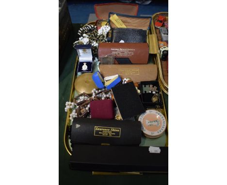 A Tray of Costume Jewellery, Spectacles, Enamel Badge etc 