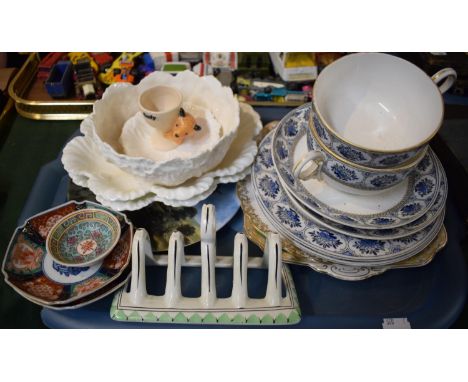 A Tray of Ceramics to Include Sooty Egg Cup, Coalport Cabbage Leaf Wares, Royal Worcester Breakfast Cups and Saucers etc 