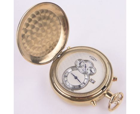 A modern Rotary automatic chronograph pocket watch,goldplated case with multiple dials, case width 48mm.