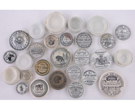 A Collection of Victorian Prattware pot lids,including bears grease, (20 lids and bases).
