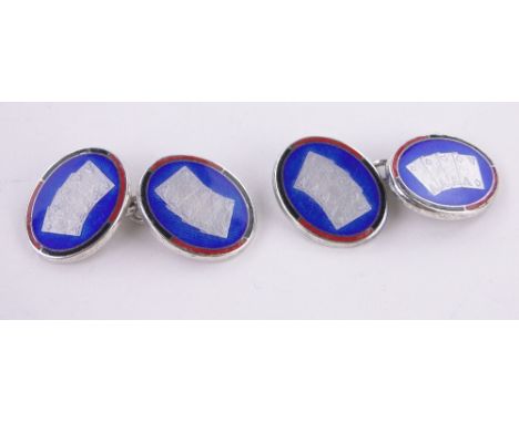 Pair of silver and coloured enamelled playing card design cufflinks,panel length 18mm.