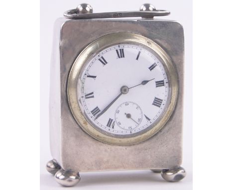 A miniature silver cased carriage clock,with enamelled dial and ball feet, hallmarks Birmingham 1913, height 6.5cm.