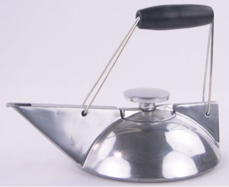 An Anthony Parfitt aluminium kinetic teapot,length 31cm.