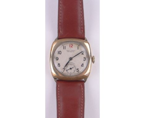 A gent's Longines cushion cased mechanical wristwatch,gold filled case, movement no. 262554-38, case width 30mm.