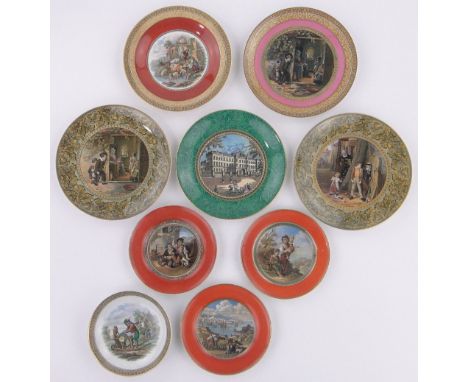 A Collection of Victorian Prattware plates and dishes,all colour transfer designs, (9).