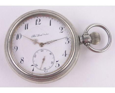 A stainless steel cased Railway topwind pocket watch,with steam engine design back, case width 57mm.