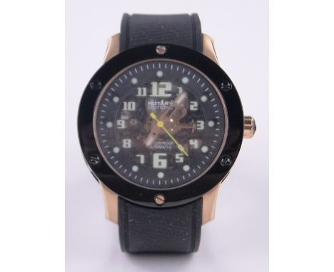 A large gents Rotary automatic wristwatch,gold plate and enamelled case with rubber strap, case width 44mm, working order.