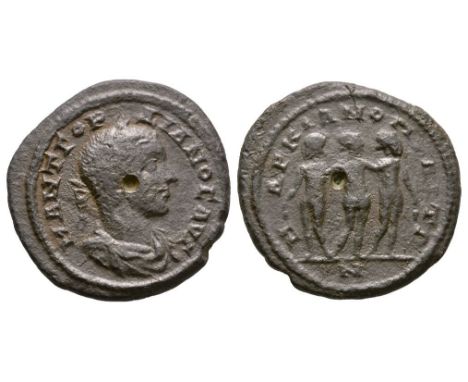 Ancient Roman Imperial Coins - 238–244 AD. Markianopolis mint. Obv: M ANT GORDIANOC AVG legend with laureate, draped and cuir