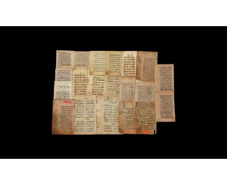 19th-early 20th century AD. A group of twenty manuscript pages with Arabic script in black ink, some with annotated notes in 