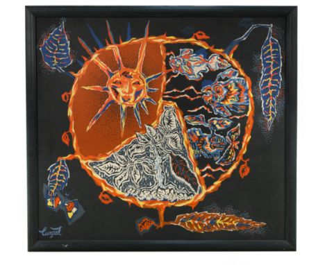 A design for a tapestry signed 'Lurcat' (lower left) silkscreen on canvas (Dimensions: 112 x 124cm)(112 x 124cm)