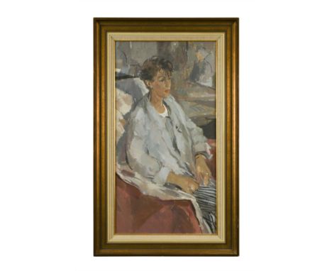 Portrait of a seated lady oil on canvas (Dimensions: 74 x 39cm)(74 x 39cm)