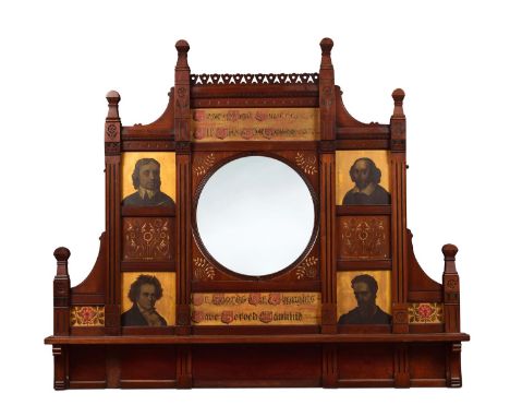 with central convex mirror flanked by portrait roundels on gilt of Shakespeare, Michelangelo, Beethoven and Cromwell with the