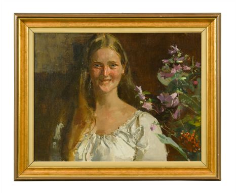 Smiling Girl oil on canvas (Dimensions: 34 x 44cm)(34 x 44cm)Footnote: Exhibited Paris, Royal Society of Portrait Painters, S