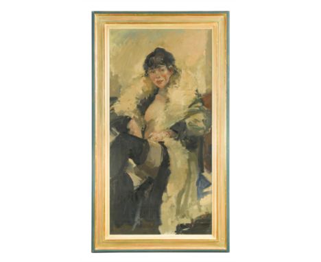 Portrait of a lady wearing stockings and a robe signed with monogram (lower right) oil on canvas (Dimensions: 120 x 59cm)(120