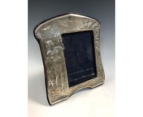 maker's mark rubbed, Birmingham 1905, of rectangular portrait from the border depicting a pastoral scene with a maiden feedin