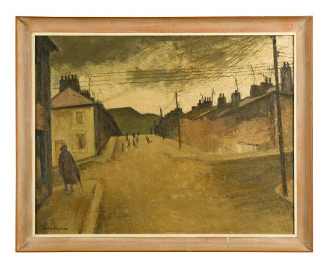 Welsh street scene with children playing signed 'George Chapman' (lower left) oil on board (Dimensions: 48 x 63cm)(48 x 63cm)