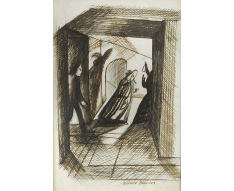 Cloak and Dagger signed 'Edward Bawden' (lower right) pen and brown ink on paper (Dimensions: 17 x 11.5cm )(17 x 11.5cm )Foot