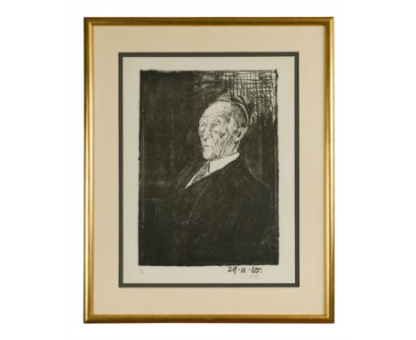 Portrait of Dr Konrad Adenauer signed 'Sutherland' (lower right); numbered 14/25 and dated '29.11.65' in the plate lithograph