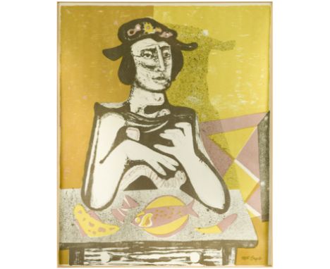 Woman at Table lithograph in colours (Dimensions: 45 x 35cm )(45 x 35cm )