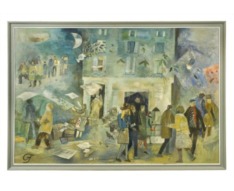 Living at Barnsbury Terrace signed with initial 'GJ' (lower left) oil on board (Dimensions: 121 x 182cm)(121 x 182cm)Footnote