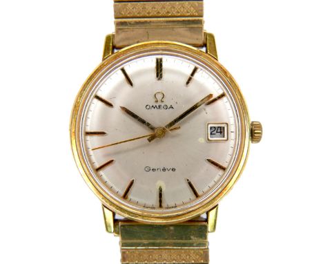 A Omega Geneve gold plated gentleman's wristwatch, model 132.019SP, circa 1960, silvered dial, baton numerals, gold centre se