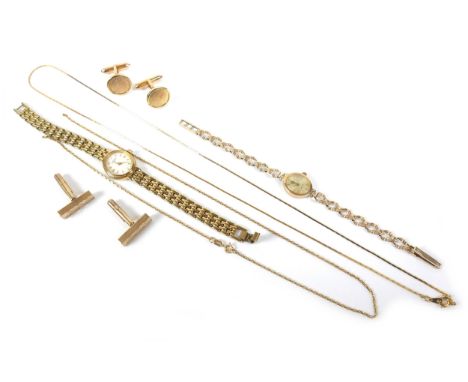 A 9ct gold Geneve lady's wristwatch, on 9ct gold strap, 7.4g, together with a Rotary gold plated lady's wristwatch, a damaged