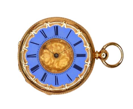 A Continental 18ct yellow gold lady's open faced pocket watch, by Sarl & Sons, London, circa 1880, key wind, with gold floral