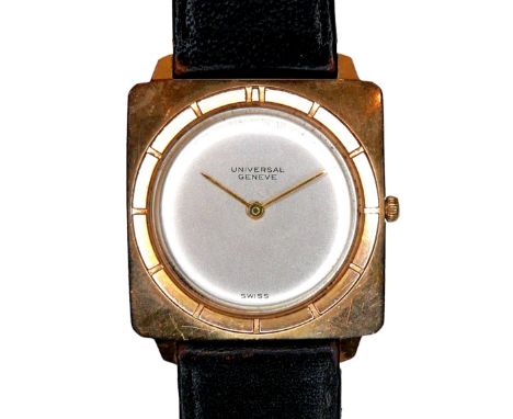 A Universal Geneve 18ct yellow gold cased gentleman's wristwatch, circa 1950s, circular silvered minimalist dial, gold hands,