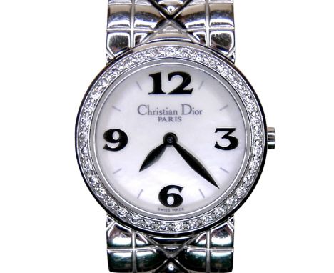 A Christian Dior stainless steel lady's wristwatch, model CD1083, circular mother of pearl dial, silver hands and numerals, d