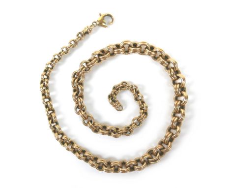 A 9ct yellow gold necklace, formed of a graduating chain of double hoops, largest 10mm, smallest 6mm, 45cm long, 35.9g. 